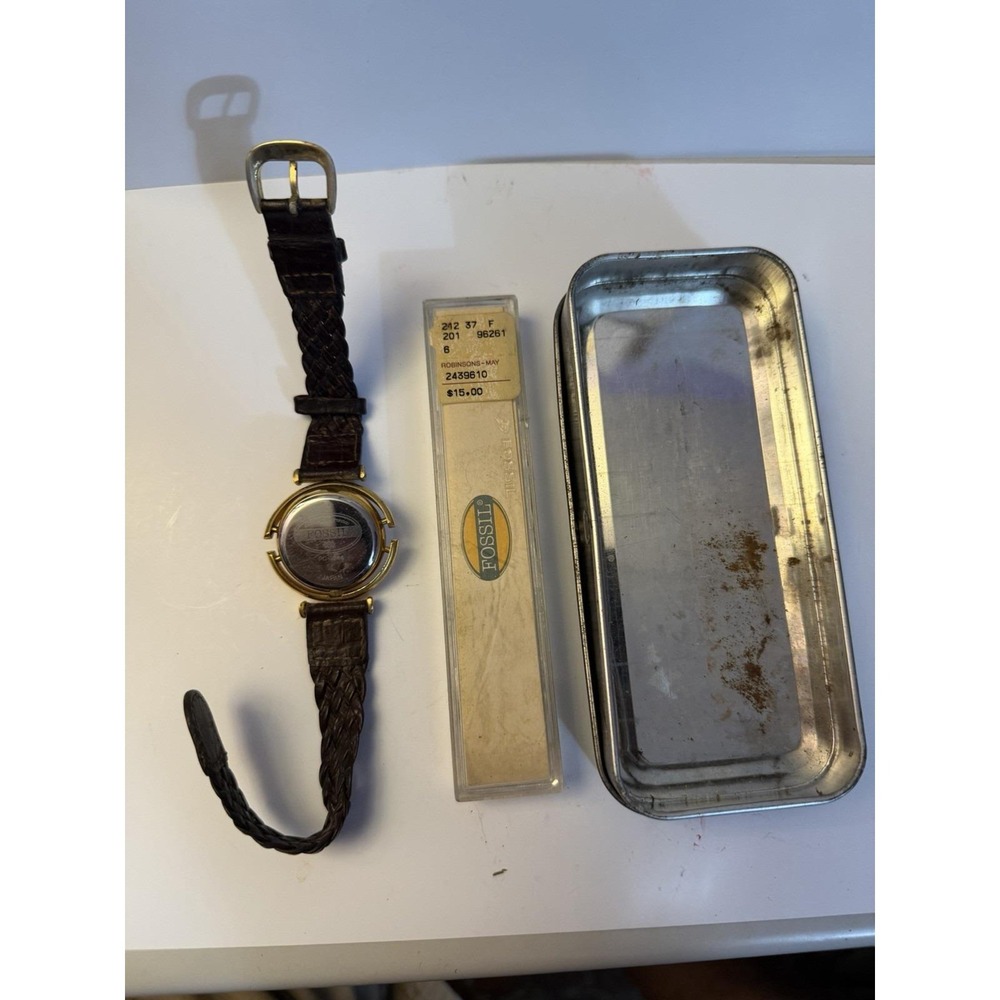 Vintage Fossil Woman's Watch 9244 Non Working Leather Band Metal Case Extra Band - Picture 13 of 14